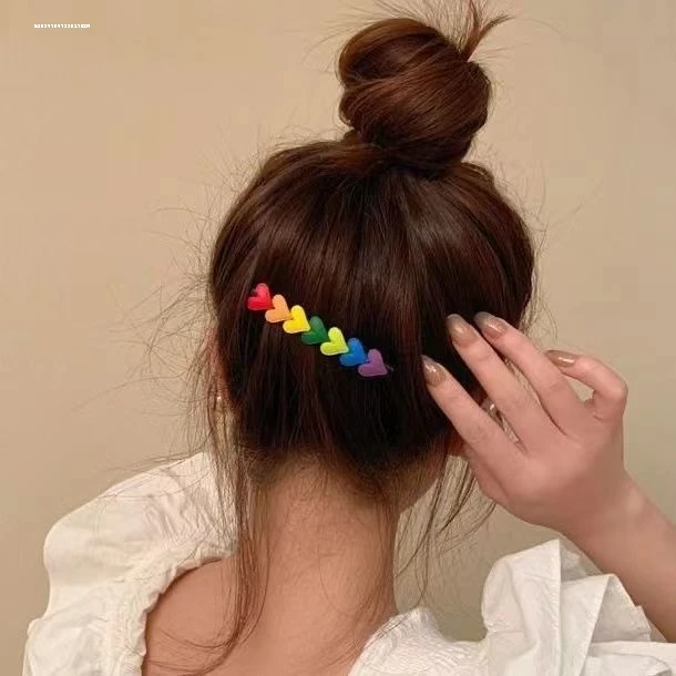 发饰百搭彩虹爱心发夹边夹显白气质新款设计无痕发卡韩系质感侧边