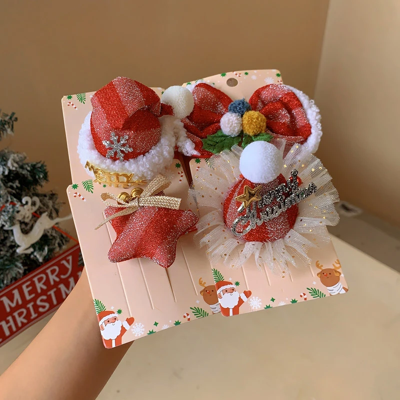 发卡红圣诞闪款爆甜美鹿角女蝴蝶结鸭系布毛绒迪森头饰超