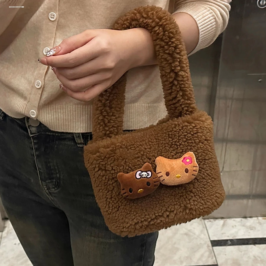 kt毛绒手提包少女休闲新款氛围百搭秋冬季简约小众质感洋气通勤