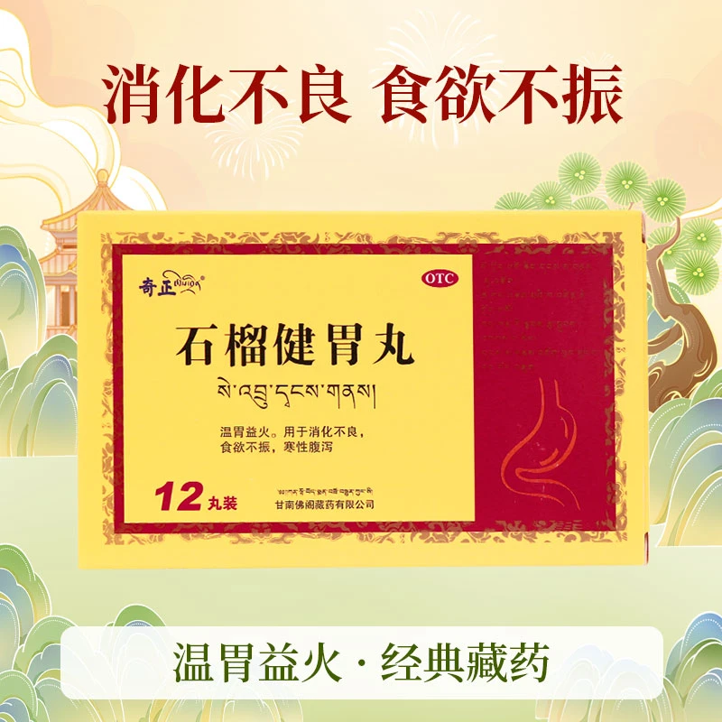 奇正石榴健胃丸0.6g*12丸温胃益火消化不良腹泻食欲不振寒性腹泻经典奇正藏药上市正品保障口服丸剂