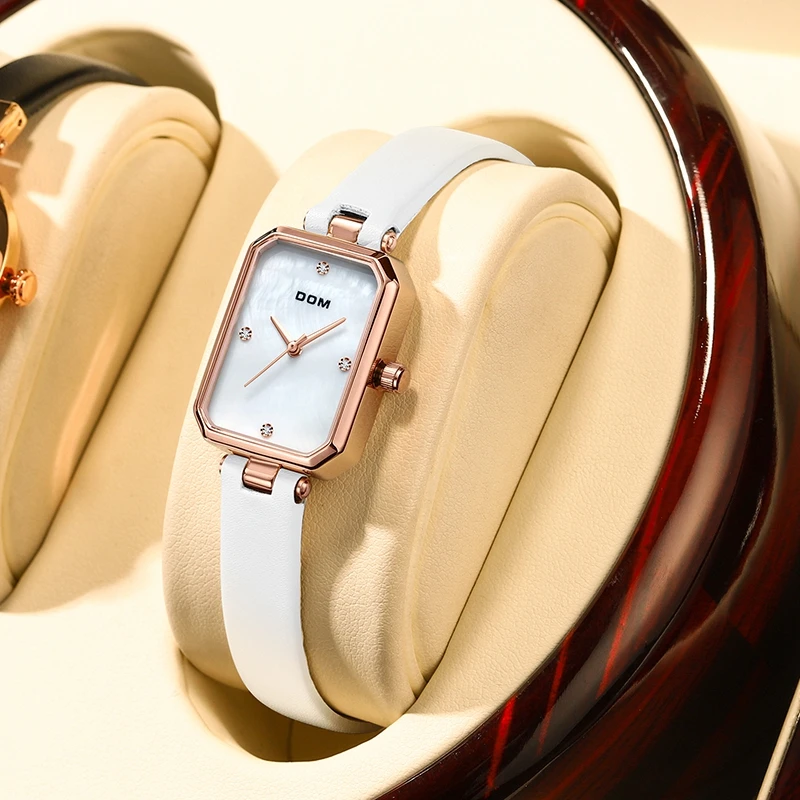 DOM腕表女表 潮流时尚贝壳经典百搭简约小方表防水女士皮带手表
