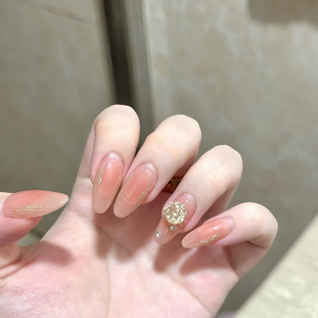 玫瑰陷阱 琉璃苣 纯手工腮红香槟金玫瑰切穿戴美甲贴片