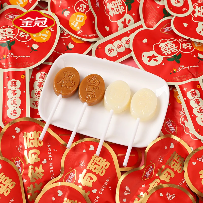 金冠棒棒糖牛奶味结婚喜糖果儿童休闲零食品散装500g
