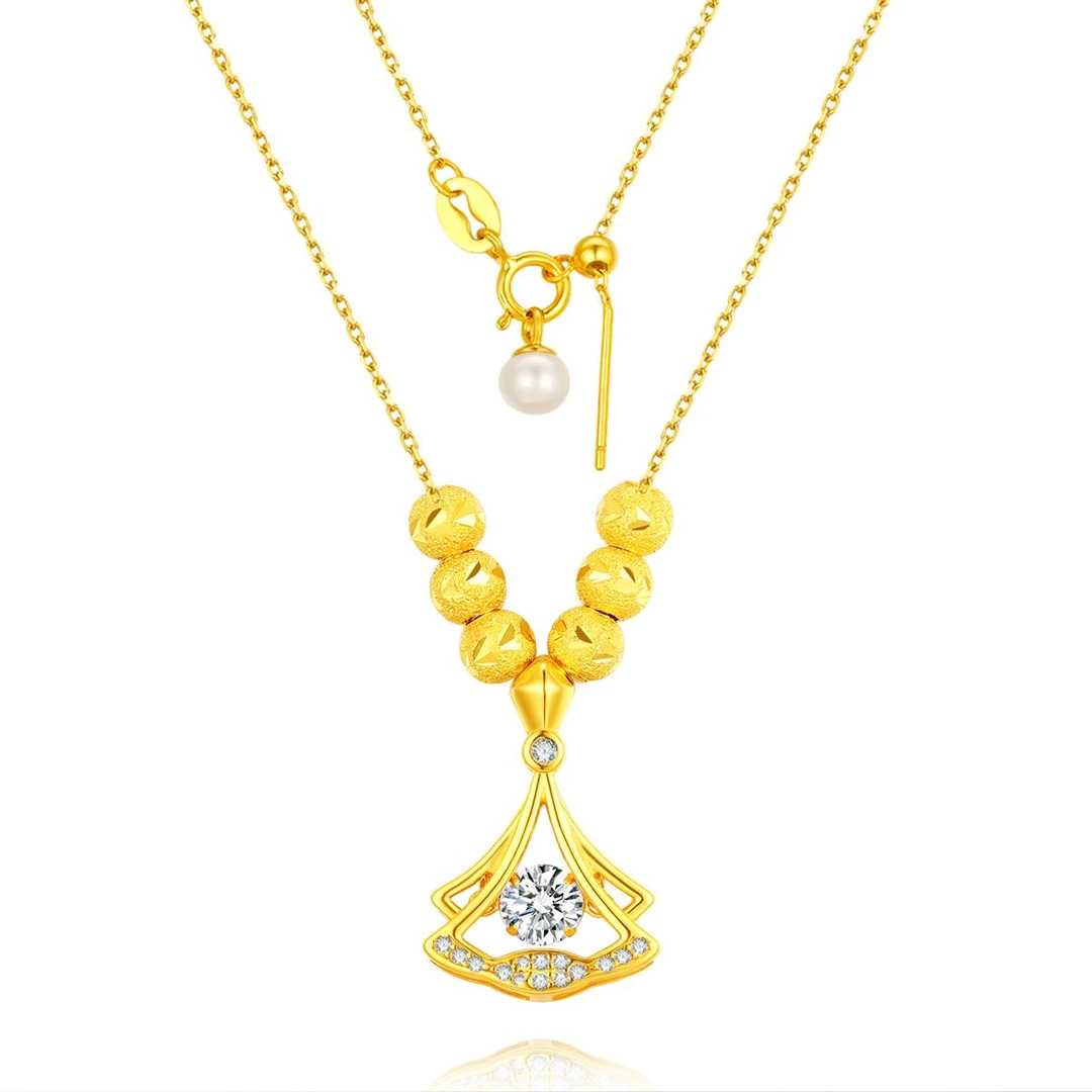 老鳯祥 坠链均925银合成锆石 时尚轻奢灵动小裙子项链C03020