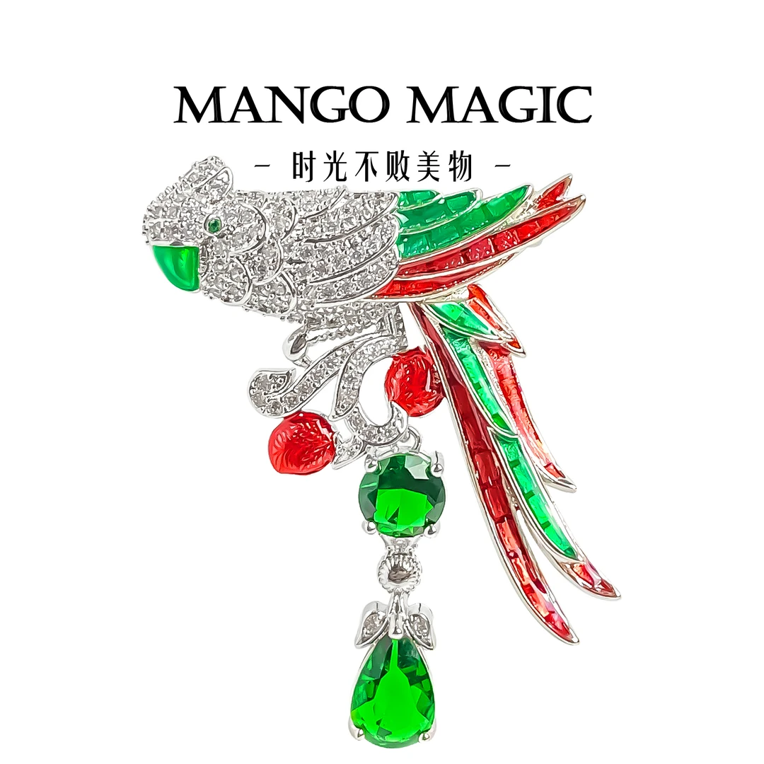 mango magic 铜合金合成锆石胸针 法式vintage古法鹦鹉胸针 7540