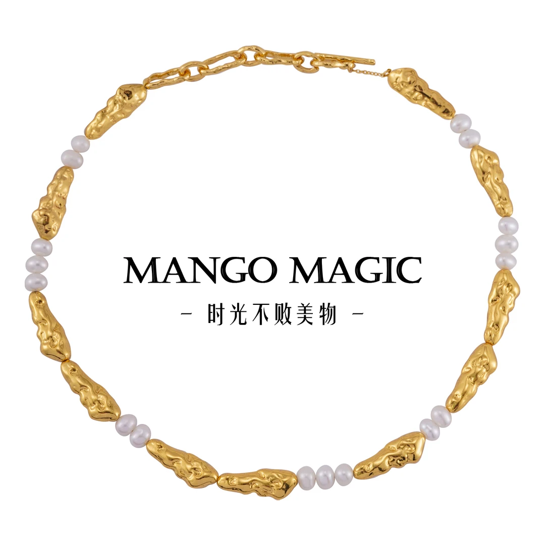 mango magic 铜合金项链 法式高级ins风小众金色珍珠项链  9396