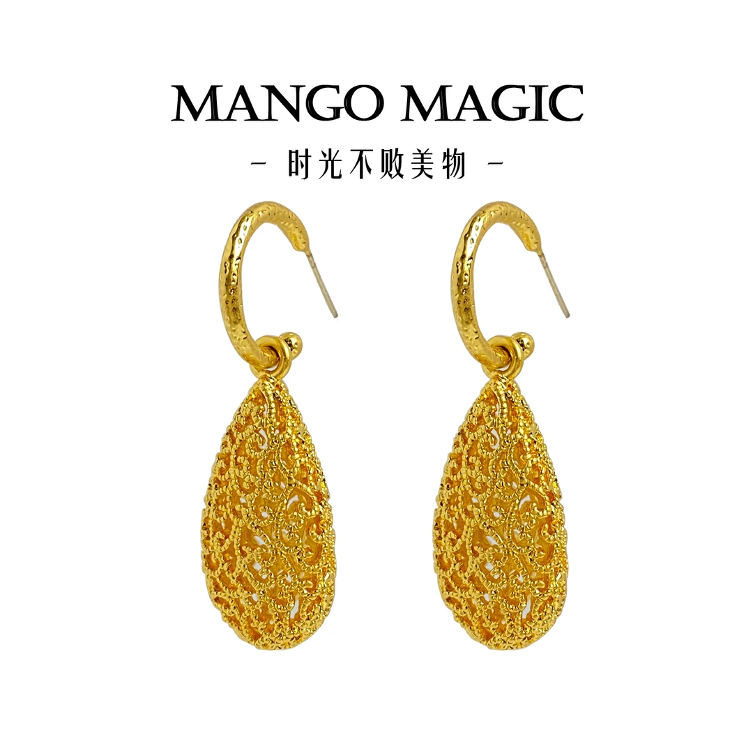 mango magic 铜合金耳饰 欧美小众设计师法式耳环金色耳饰 8872