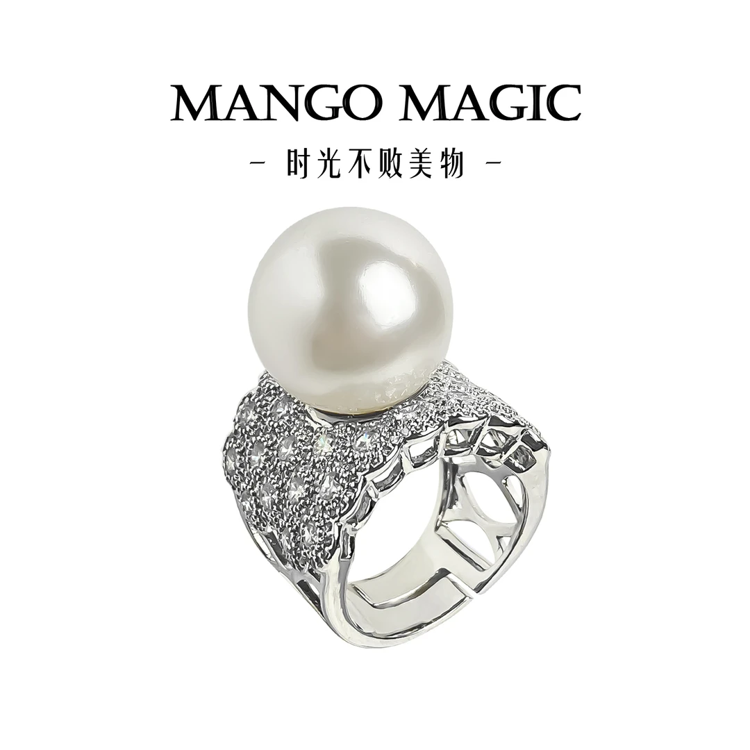 mango magic 铜合金戒指 法式高定白色珠珠小众高级感戒指 7807