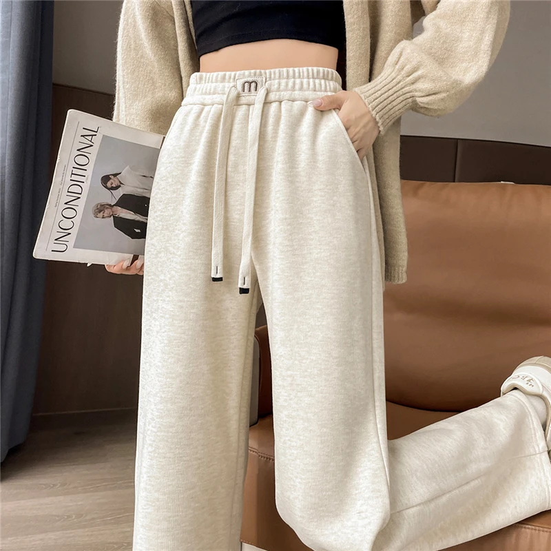 仿羊绒窄版阔腿裤女2025秋冬高腰垂感直筒裤小个子休闲休闲裤女