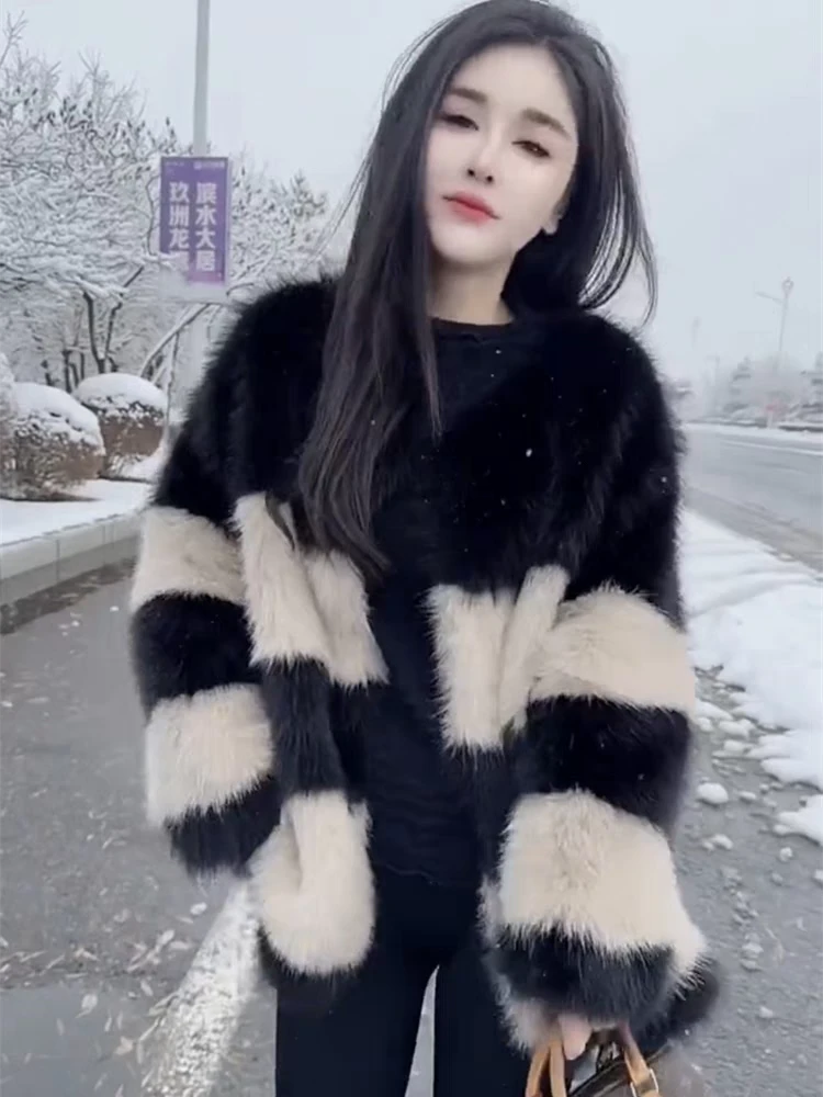 2024秋冬新款品质女装韩系宽松仿水貂绒外套爆款保暖小香风上衣