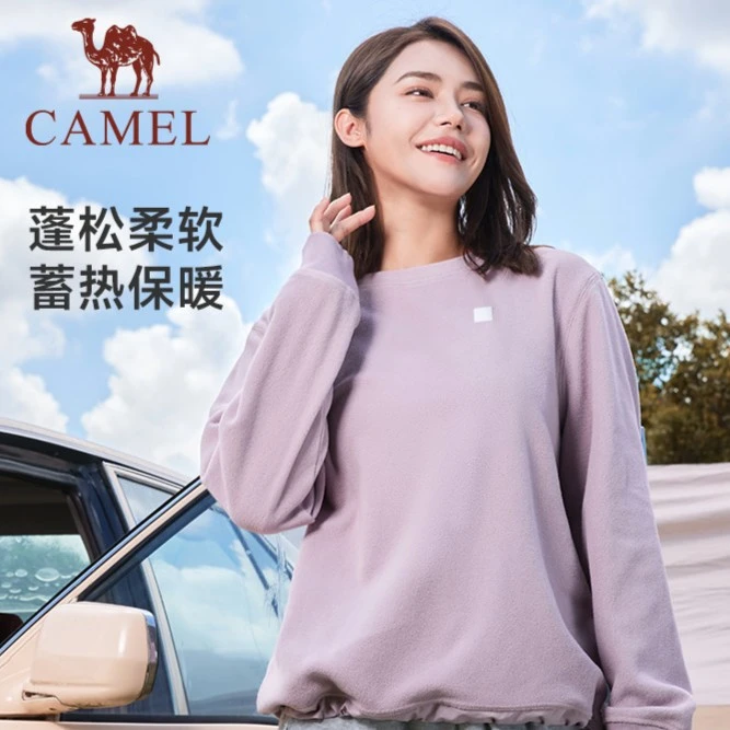 骆驼运动长袖圆领卫衣女秋冬新款加绒保暖宽松上衣J23CARG016