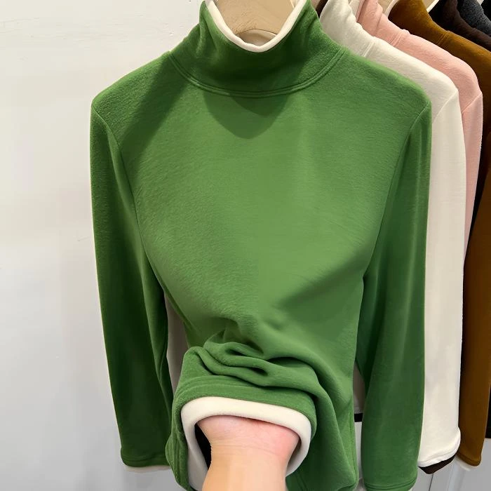 拼色加厚磨毛德绒长袖T恤女秋冬韩系显瘦软糯高领打底衫保暖上衣