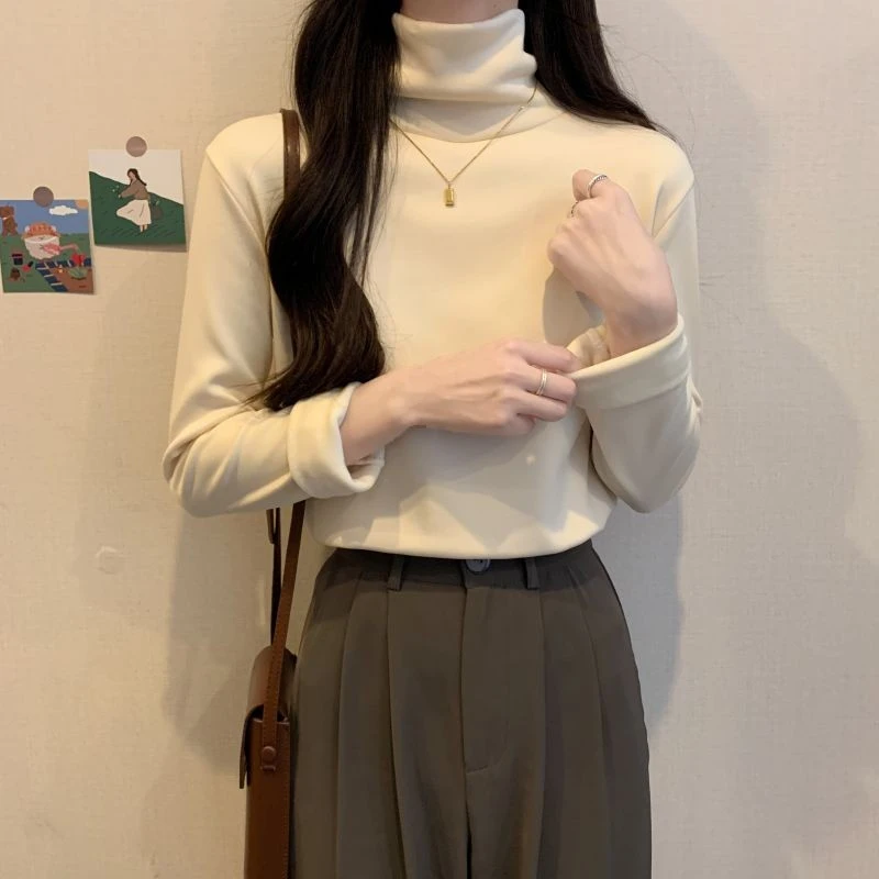 高领打底衫女德绒内搭2025秋冬新款修身洋气大码保暖上衣长袖T恤