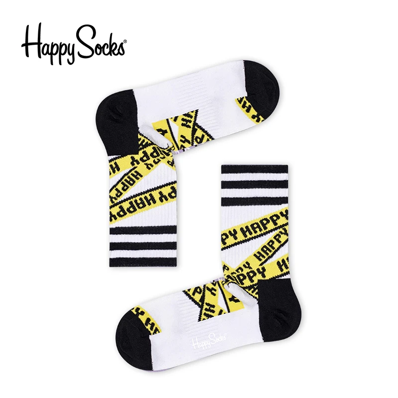 HappySocks潮牌ins春夏袜子黄色飘带运动袜中筒潮袜