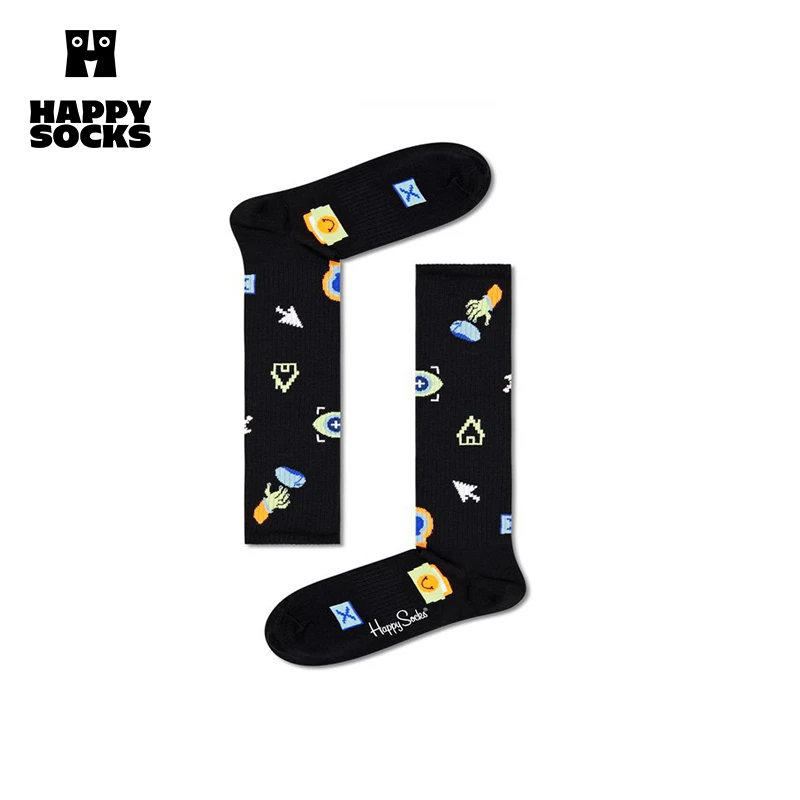 HappySocks黑色图案中筒棉袜ins潮牌百搭休闲ATTEC03-9300
