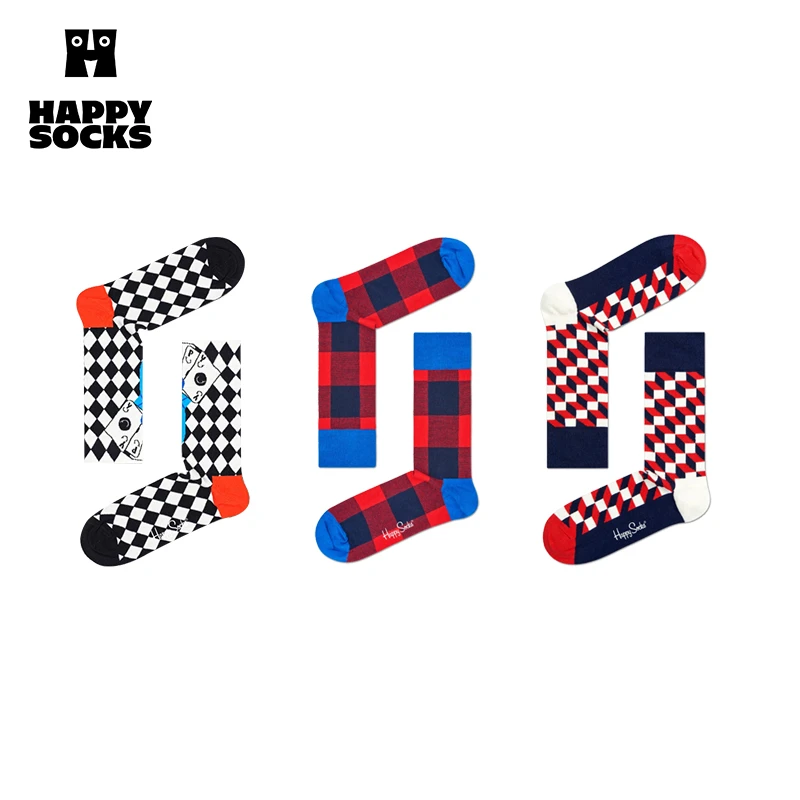 HappySocks设计感方格款春天居家上班百搭款个性中筒袜棉袜合辑
