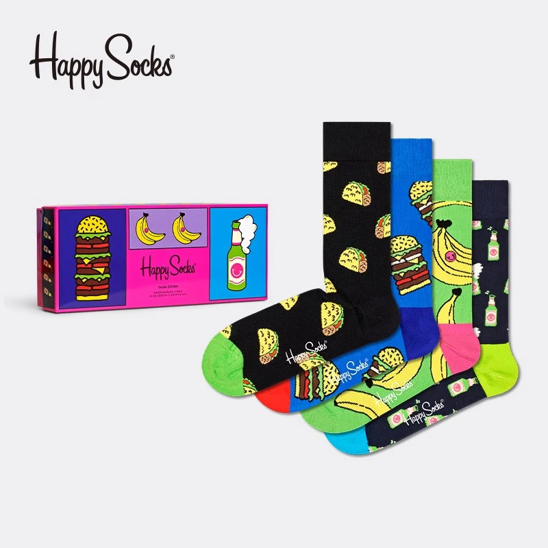 Happysocks美食礼盒潮牌袜子ins潮中筒袜外穿四双装