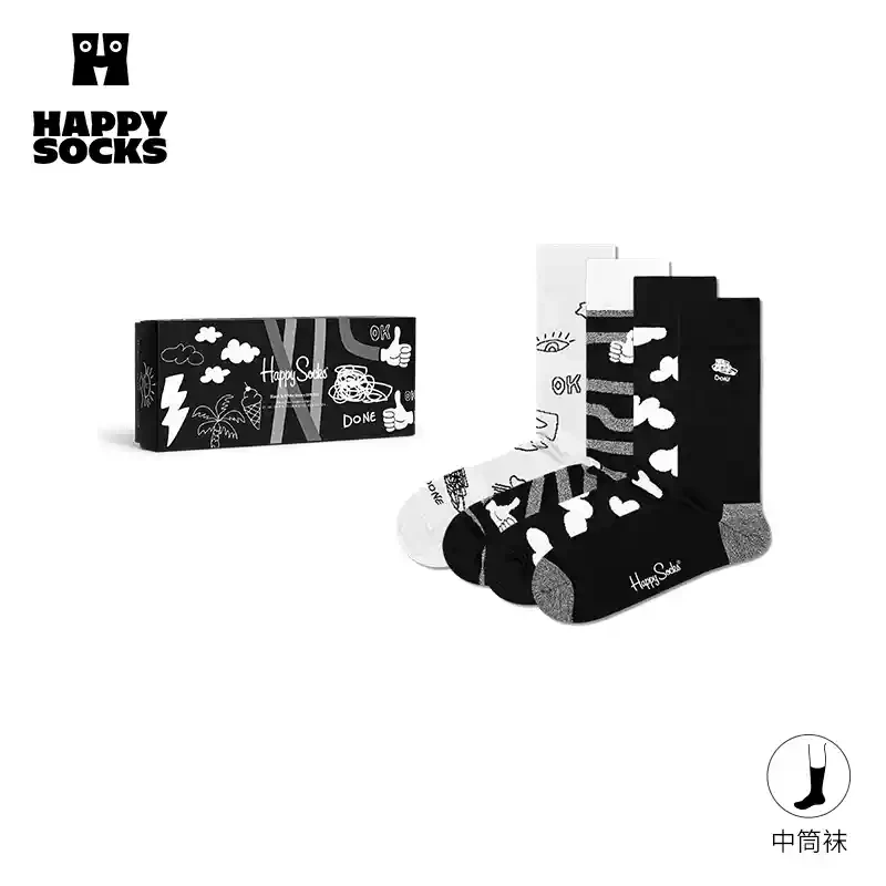 HappySocks【24秋新品】复古中筒袜堆堆袜袜子女ins潮4双装礼盒