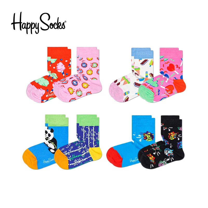 HappySocks卡通宝宝中筒袜春夏ins时尚潮袜两双合集