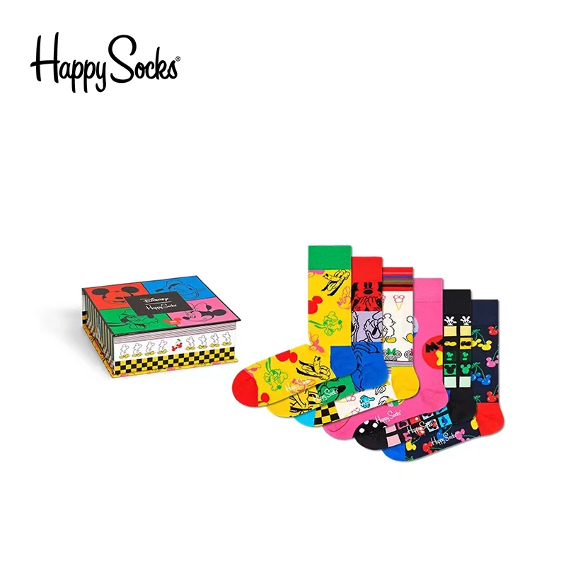 HappySocksX 迪士尼联名系列 6双礼盒潮流百搭时尚个性中筒袜子