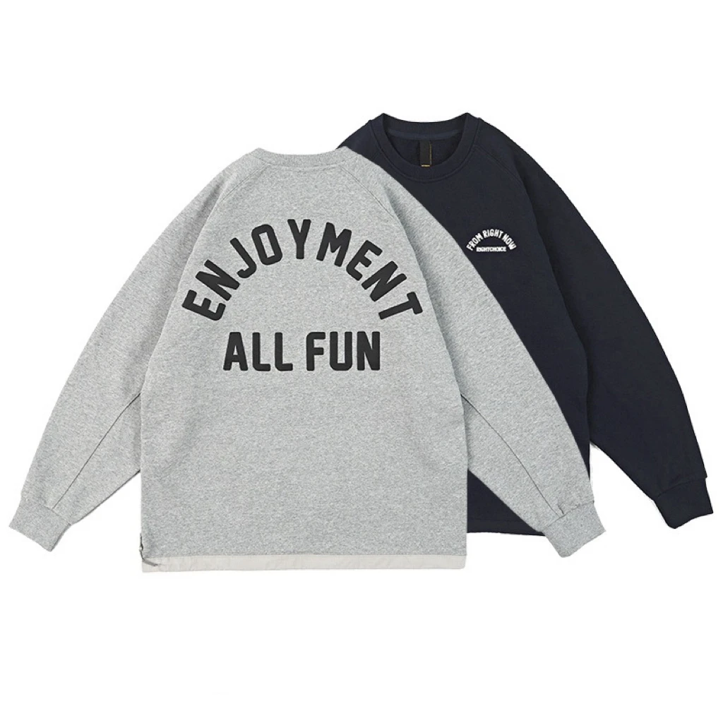 早春新款加厚卫衣情侣宽松长袖圆领ins男女百搭潮流卡通简约灰色