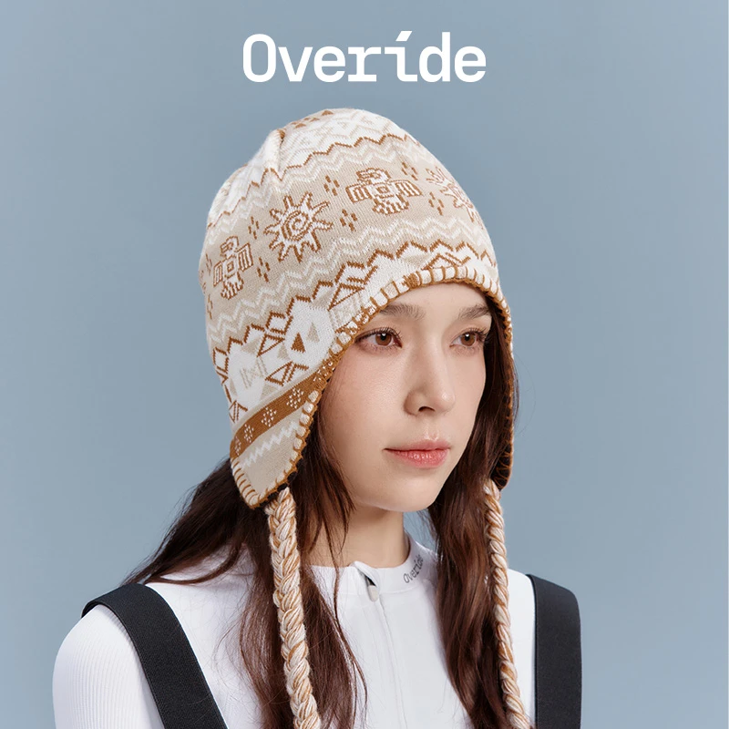 Overide 24/25 针织辫子护耳帽女生冬季户外滑雪加绒保暖时尚