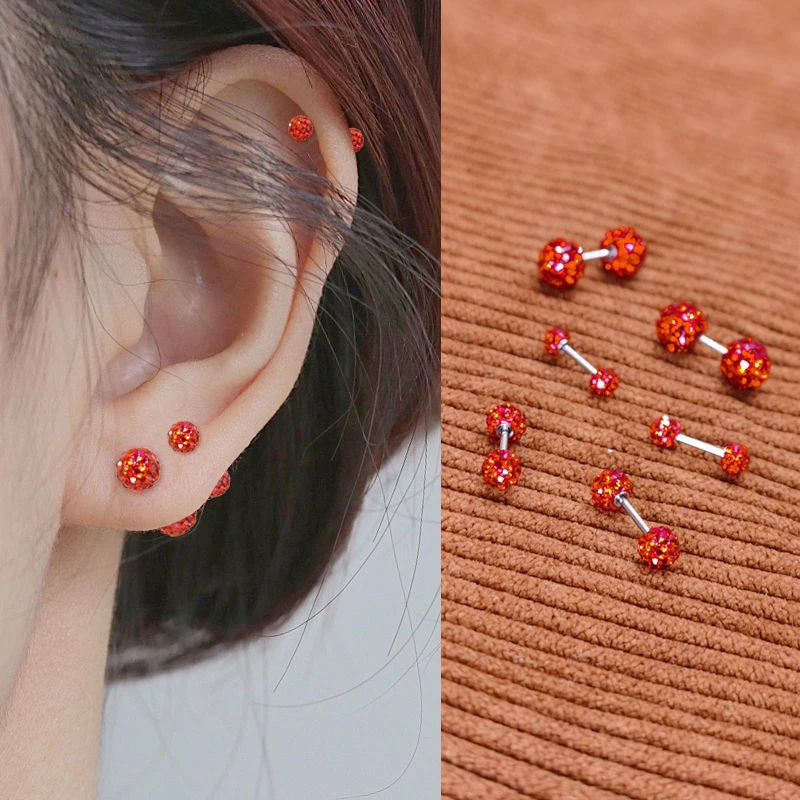 超闪红色高级感耳骨钉螺丝拧2023年新款潮女有耳洞耳环耳钉耳饰
