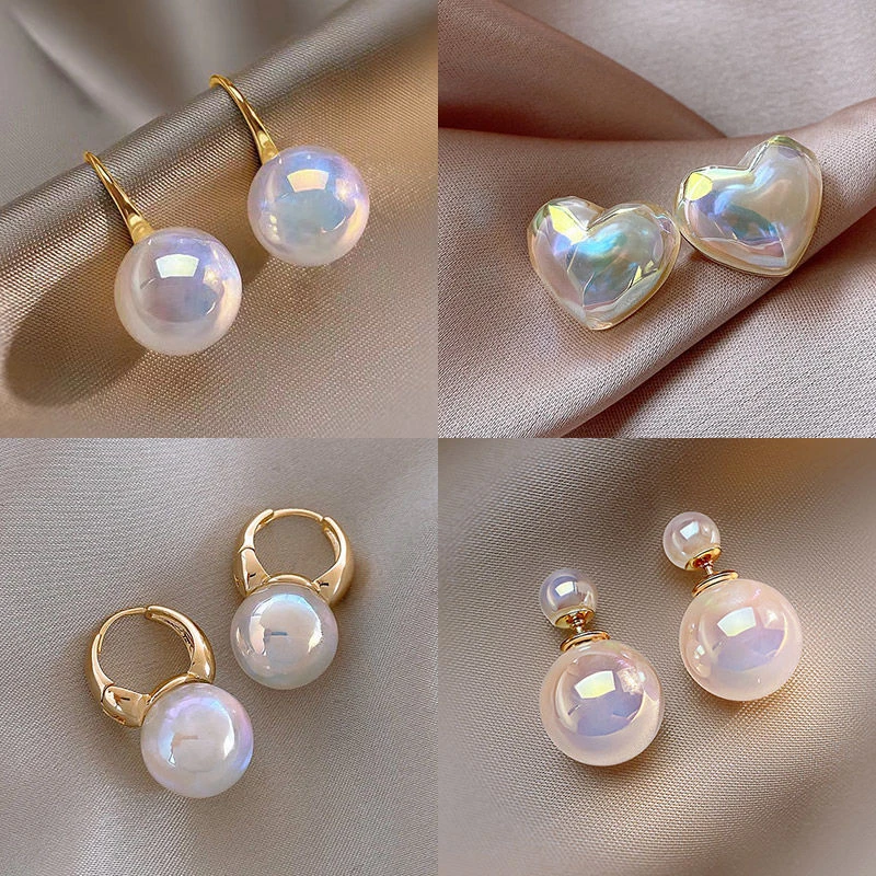 铜合木质耳饰 七彩贝珠耳环女2023年新款潮高级感耳钩气质耳饰