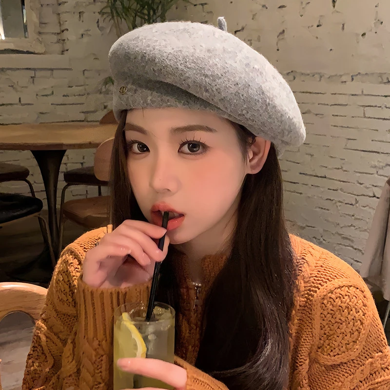 冬季新款保暖贝雷帽女时尚百搭洋气显脸小时髦羊毛呢气质画家帽