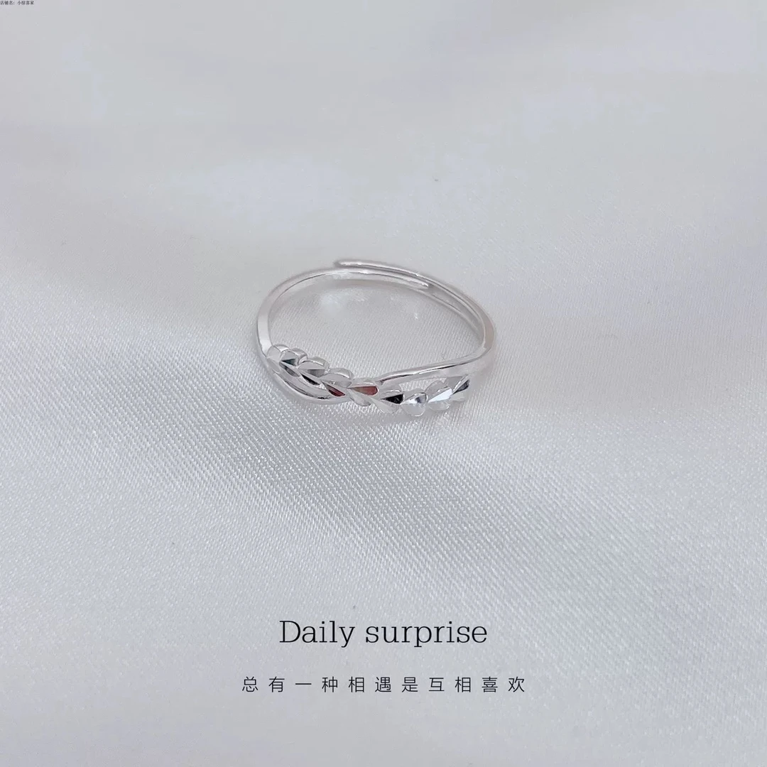 足银戒指 车花爱心交织戒指 麦穗  足银990