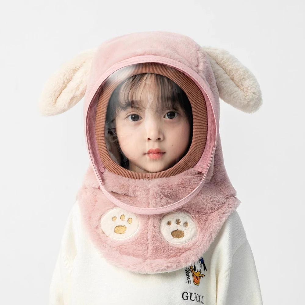 宝宝帽子冬季保暖男女儿童帽围巾一体帽防护面罩护耳套头防风帽子