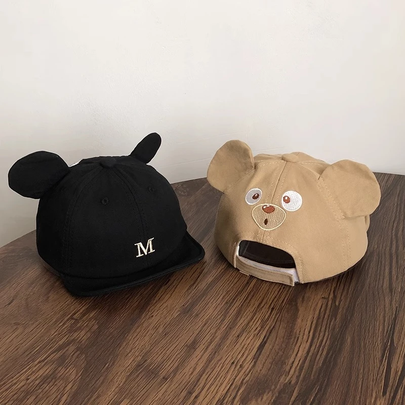 婴儿帽子春秋棒球帽可爱超萌小熊宝宝鸭舌帽男女宝翻檐帽2024新款