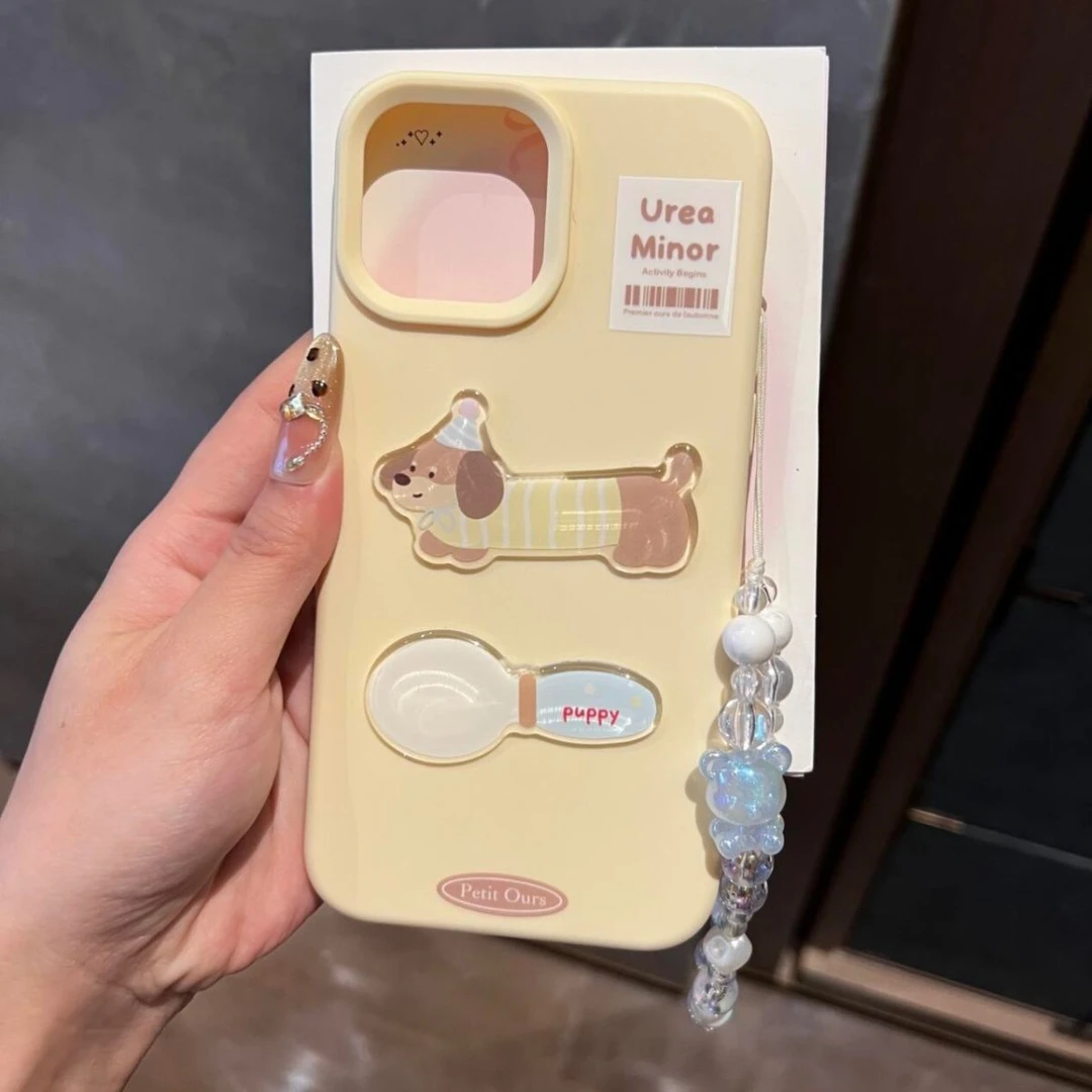 ins风勺子小狗适用于16苹果14手机壳13韩系立体iPhone15适用12软
