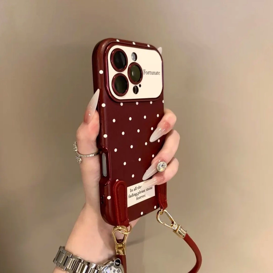 复古波点适用于苹果15手机壳皮质iPhone14全包16防摔13轻奢12高级