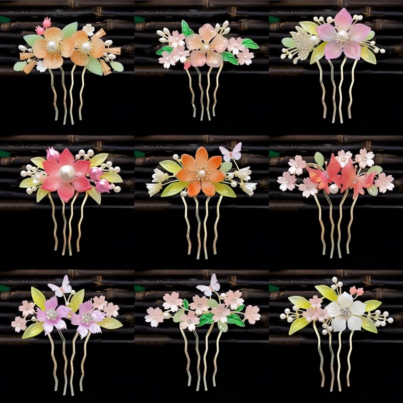 古风汉服旗袍盘发发钗子古典复古发梳超仙花朵头饰发箍簪发配饰品