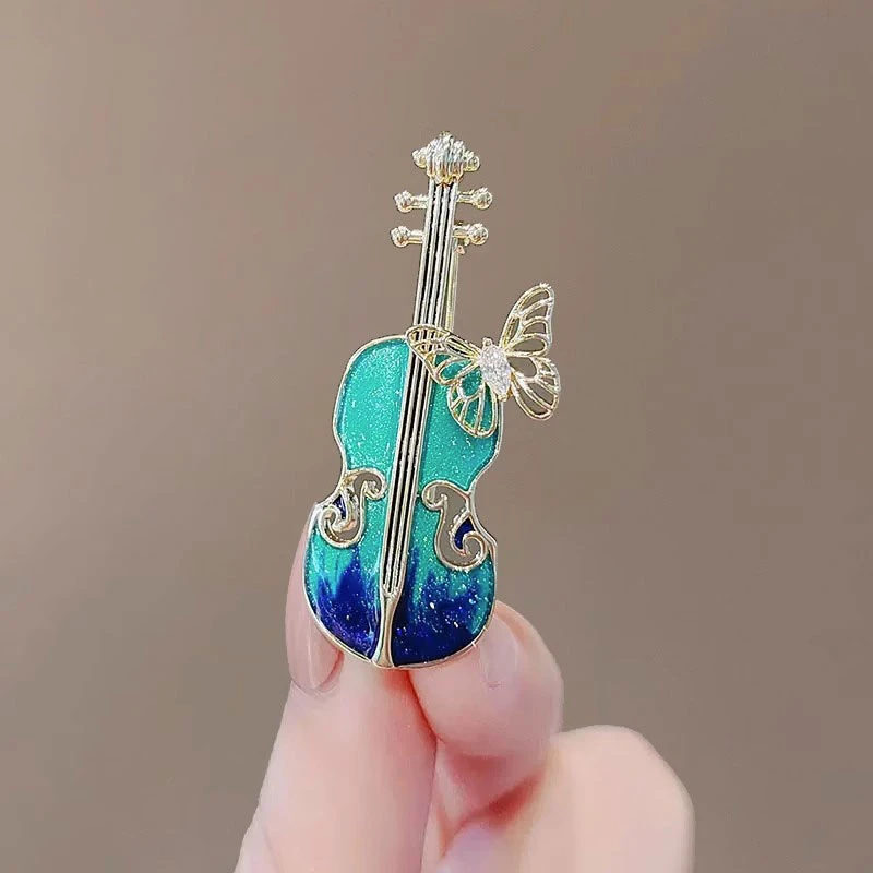 合金胸针 创意珐琅彩小提琴胸针饰品ins蓝色迷你西装外套大衣配饰