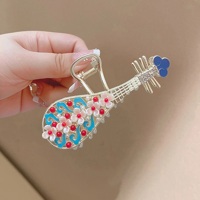 国潮古风汉服琵琶大号抓夹超仙彩色后脑勺气质优雅盘发鲨鱼夹发饰