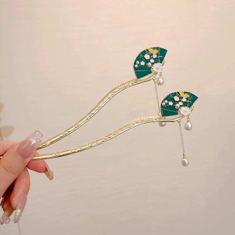 国风中式精致流苏扇子发簪复古日常气质百搭头饰优雅时尚盘发钗子