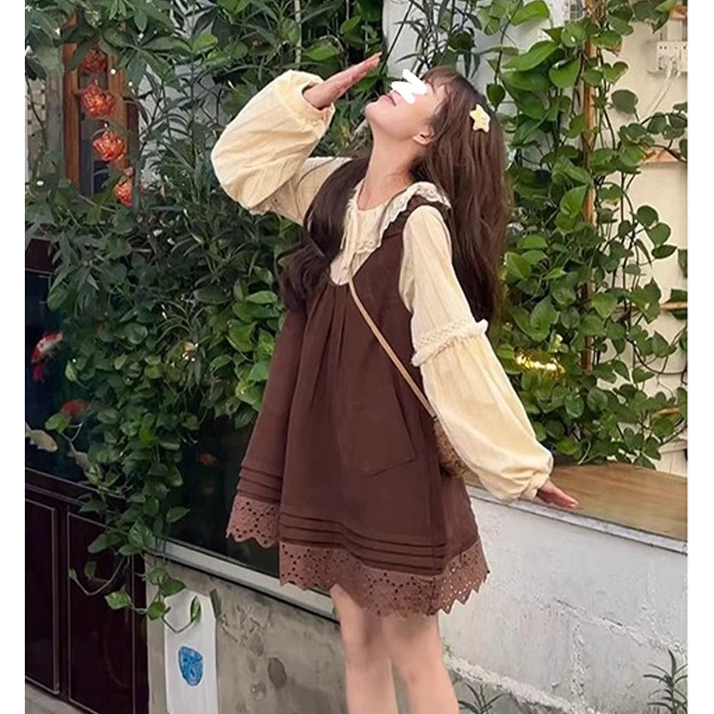 小个子甜美拼接蕾丝套装2024早秋新款女装公主衬衫可爱
