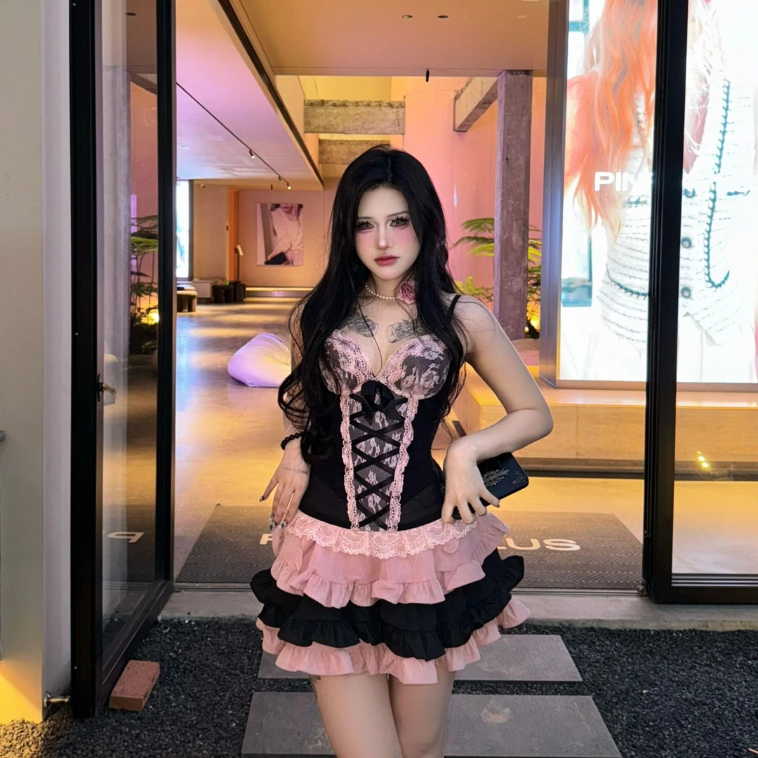 【黑巧甜心】Kitty喵家黑粉束身收腹显瘦甜辣纯欲鱼骨塑身胸衣辣妹