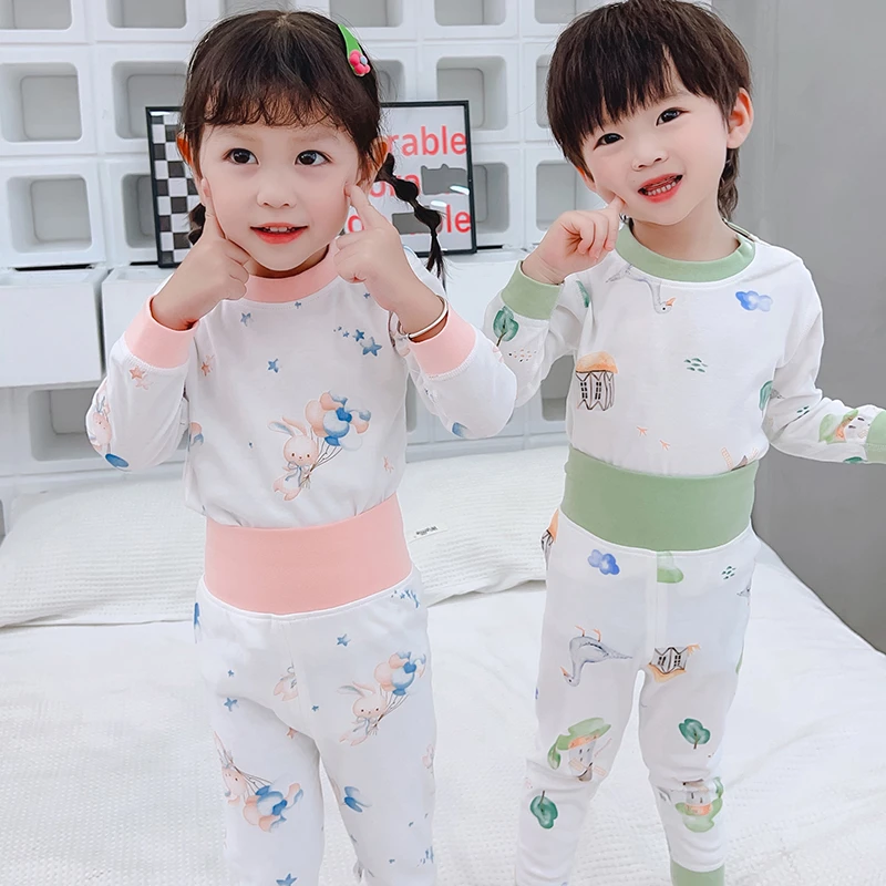 6089新款儿童精梳棉高腰护肚秋衣秋裤套装男童女童保暖亲肤家居服