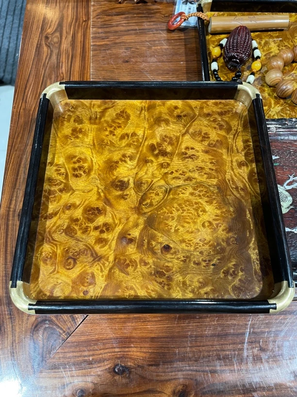 金丝楠铜包角小方茶盘21*21