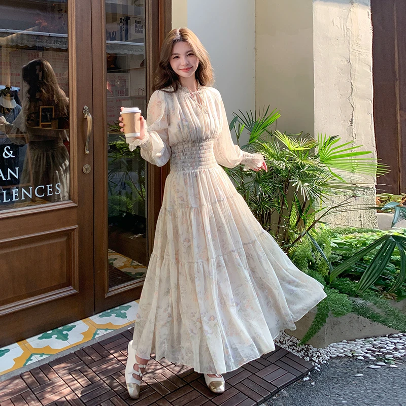 法式时尚长袖连衣裙女早秋2024新款温柔风绝美收腰长裙氛围感穿搭