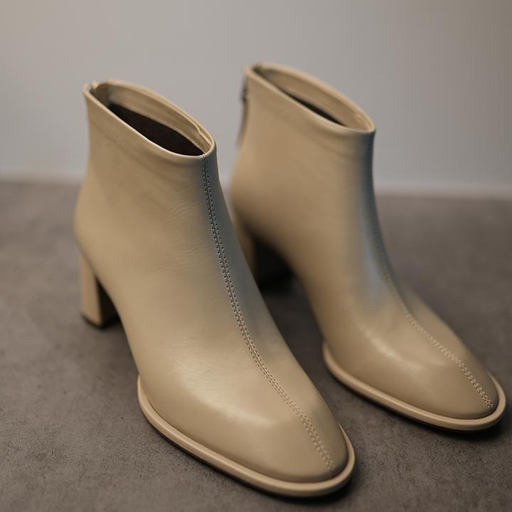 2024秋冬新品瘦瘦靴真皮中跟精致舒适女士小踝短靴