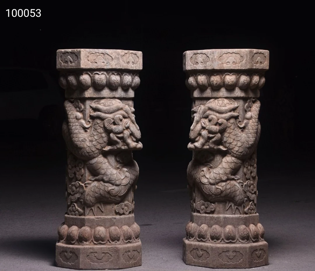 青石盘龙柱石雕摆件