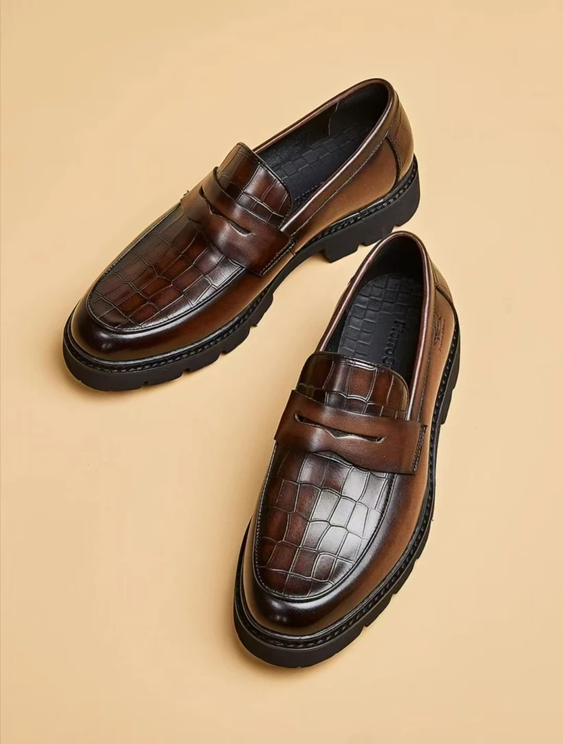 299皮鞋男2025新款真皮商务厚底男款黑色休闲乐福鞋