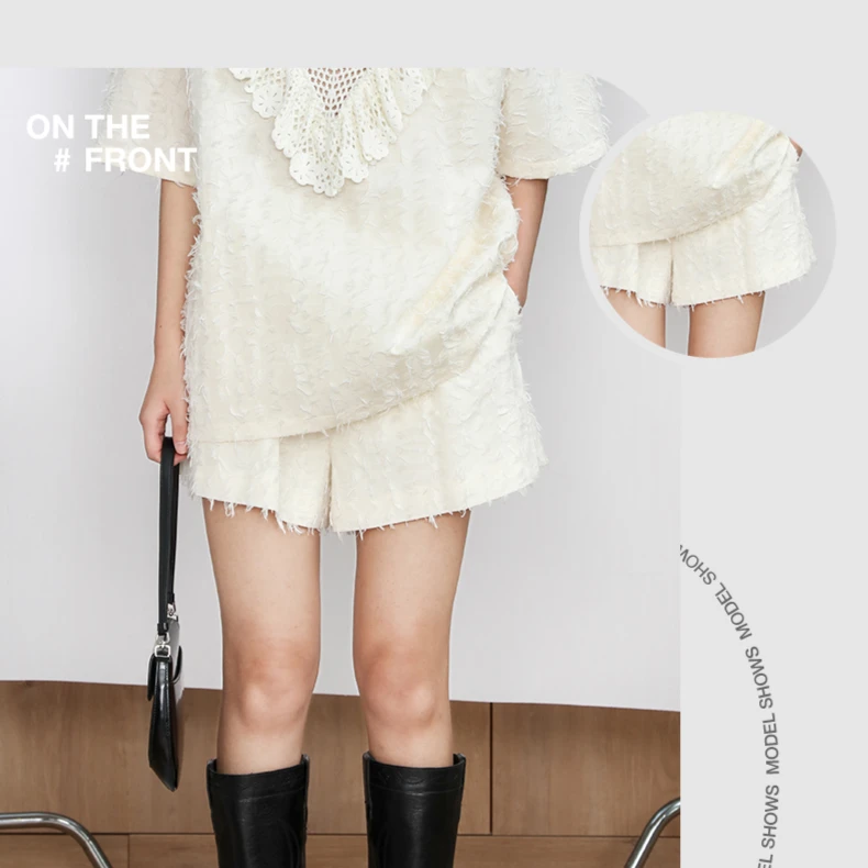 有尾iIEWUOY毛条肌理底裤夏季短裤Y5223205春夏时尚休闲宽松上衣