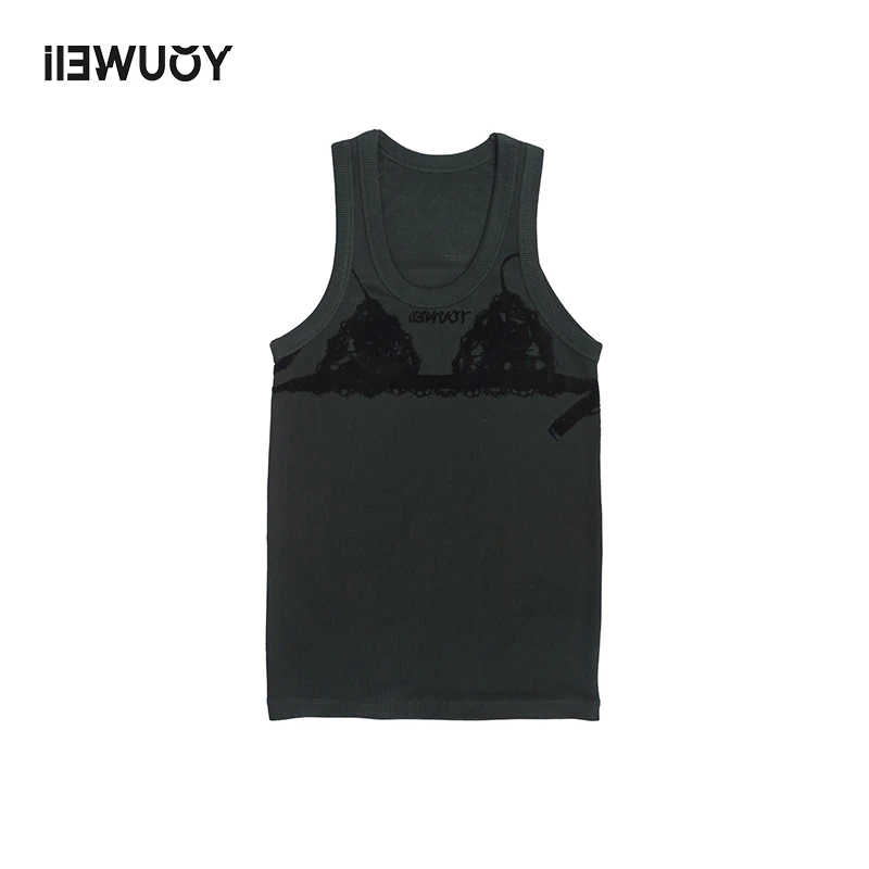 有尾YOUWEI蕾丝印花背心针织个性休闲百搭无袖设计师背心Y3323206