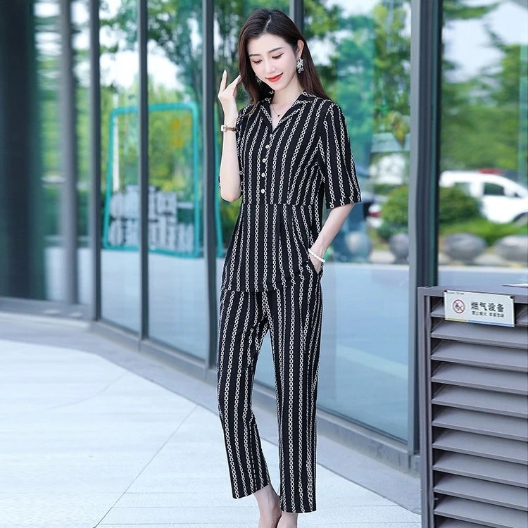 清仓妈妈装减龄夏装夏季套装中老年显瘦洋气薄款上衣加裤子气质