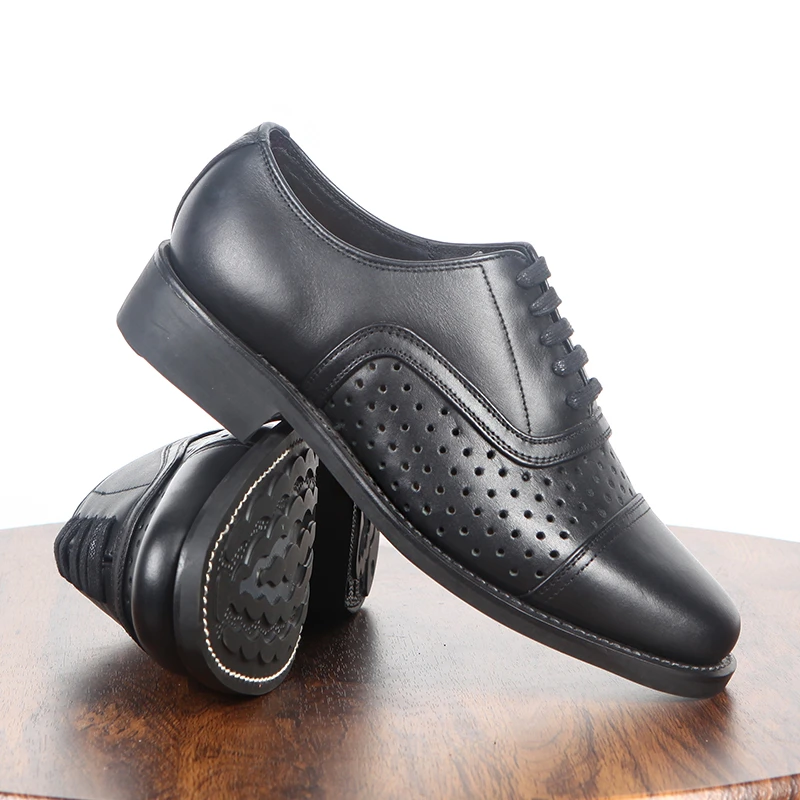 头层牛皮78式三接头网眼凉皮鞋系带打孔真皮镂空休闲商务皮鞋夏季